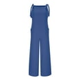 thumbnail image 4 of ABATAB Overalls for Women Baggy Wide Leg Cotton Linen Jumpsuit Sleeveless Long Palazzo Pants Summer Rompers with Pockets, 4 of 6