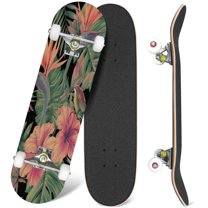 31'' Complete Skateboard 7 Layer Canadian Maple Double Kick Deck Skateboards Floral tropical exotic flowers palm leaves jungle monstera Skate Board for Beginner Adult Gifts