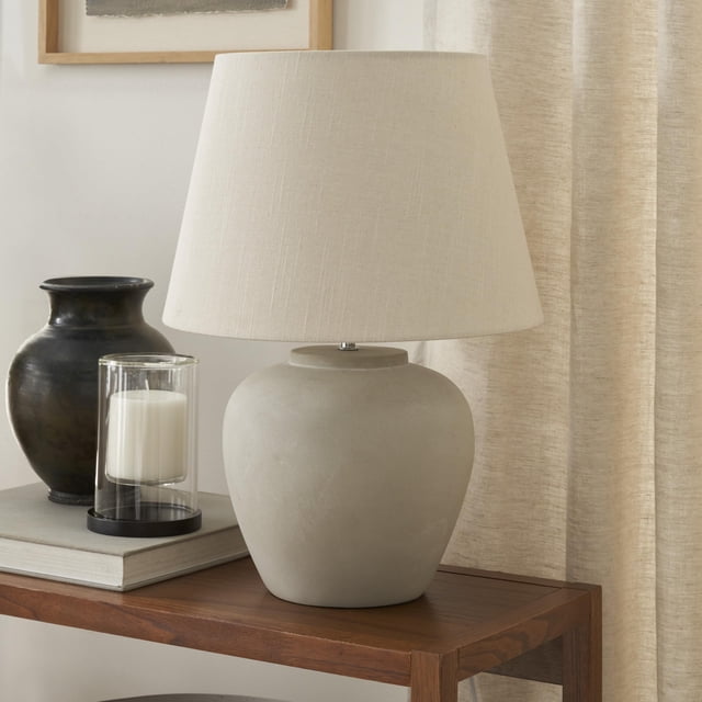 Lámpara de mesa Lamp Nourison Home, cerámica, arena, 20 pulgadas