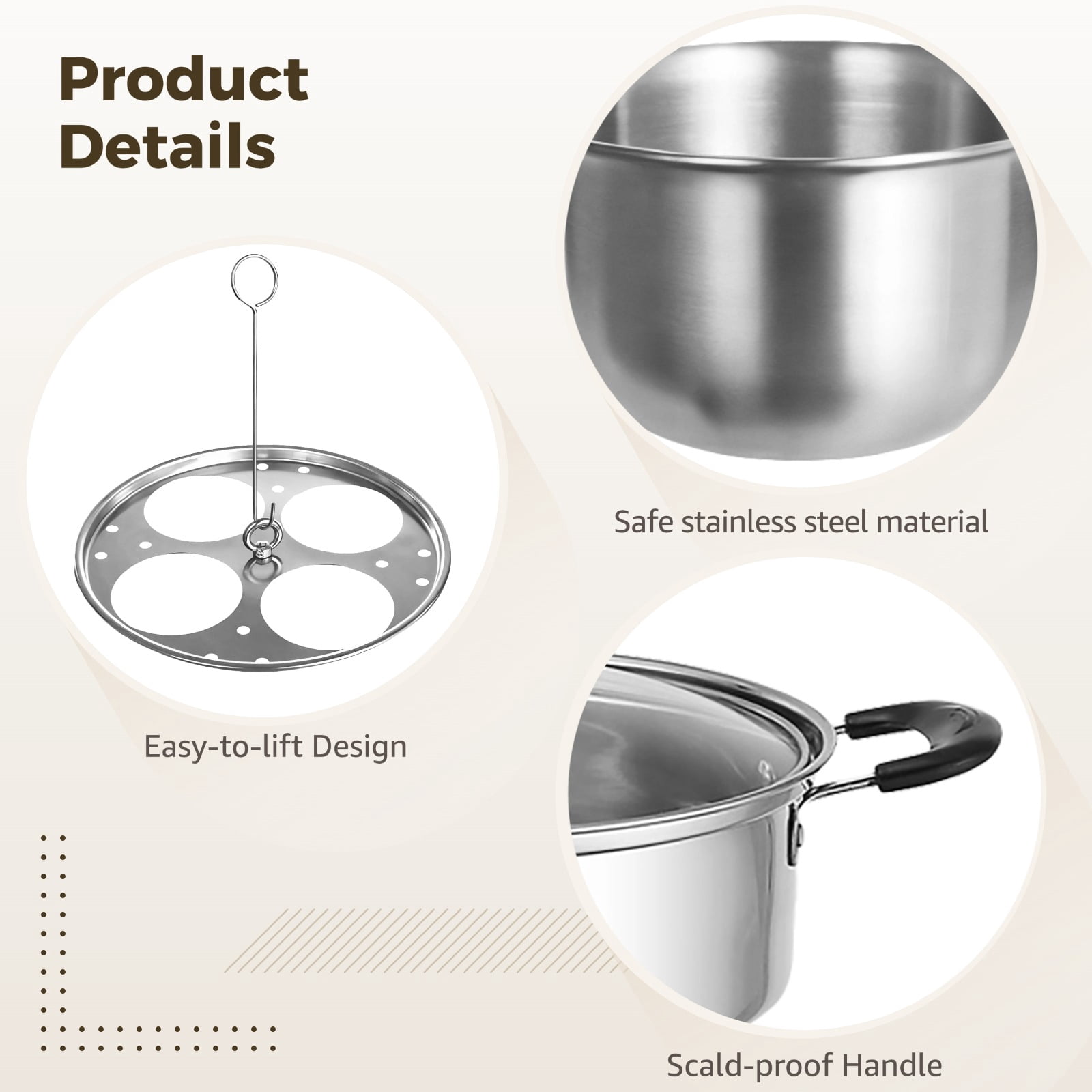 20 cm/7.87 in Stainless Steel Egg Poacher Pan, 4 Egg Poaching Cups for Easy Release, Tempered Glass Lid for Visible Cooking, Healthy Long-lasting, All Stovetops Compatible