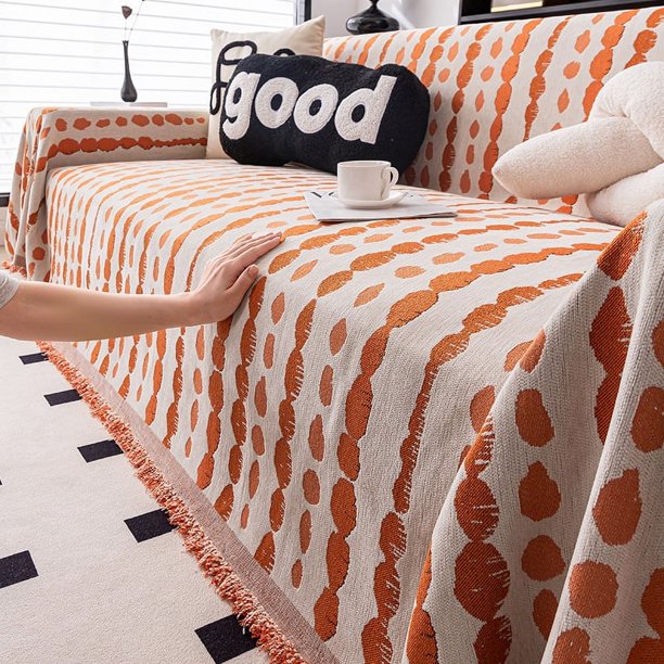 Nvzi Funda de sofá de chenilla, funda de sofá con estampado de piedra, funda de toalla para sofá de sala de estar,lavable, protector de sofá para muebles (naranja, 70,87 x 70,87 pulgadas)