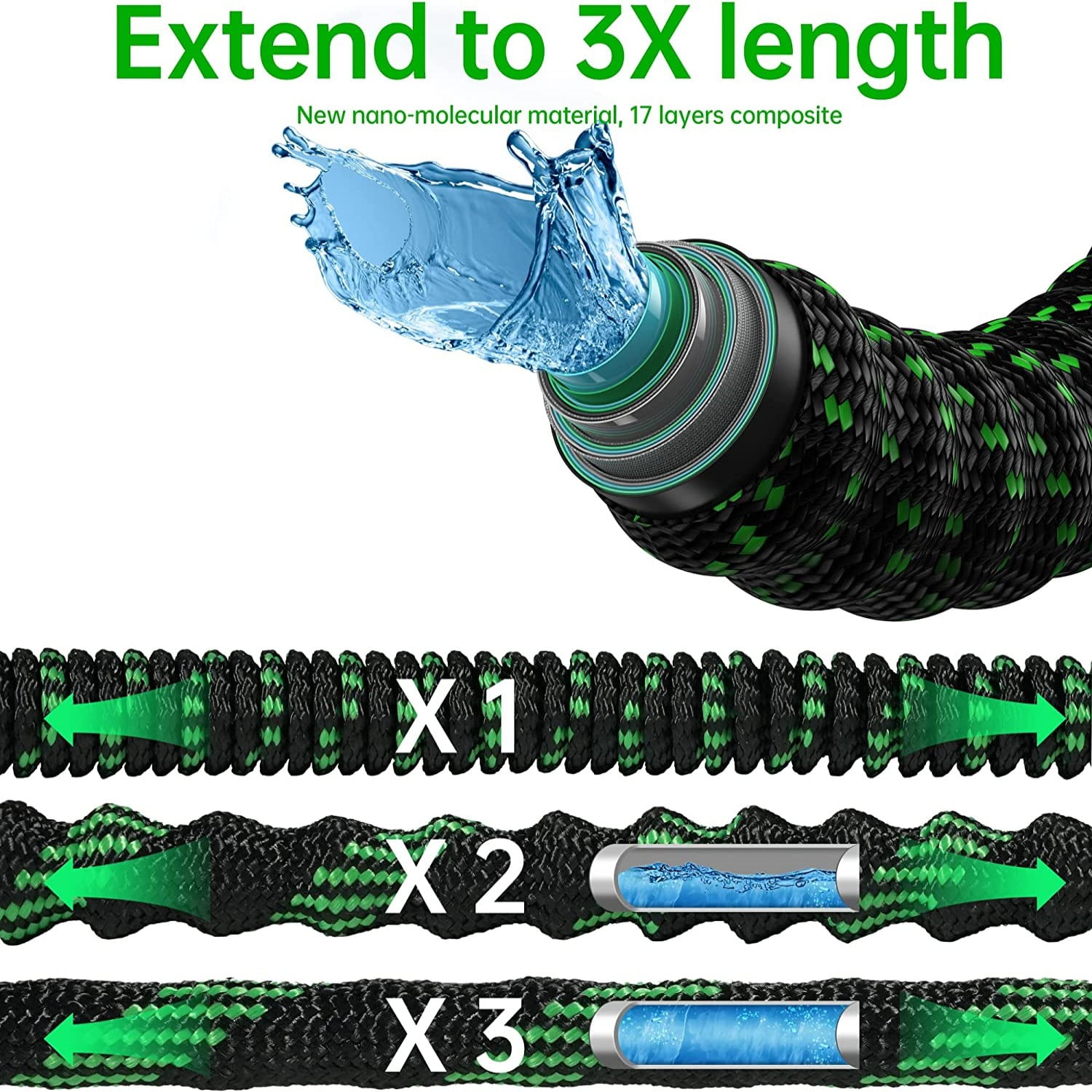 100ft Expandable Garden Hose Lightweight Flexible Water Hoses Green