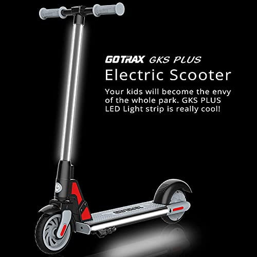 GOTRAX GKS Plus Scooter électrique pour enfants 6-12, roue de 6 et portée  de 12 km/h et 7,8 km, conception unique de lumière LED et sécurité  certifiée UL2272 (gris) 