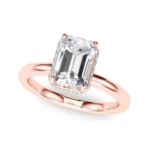 PEORA Solid 18K Rose Gold Solitaire Ring - 1.20 Ct Lab Grown Diamond for ; 6x4mm Emerald Cut Cut Promise, Engagement or Anniversary Ring, Jewelry Gift, w/Jewelry Box