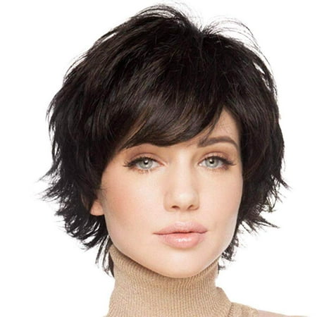 Short Human Hair Wigs for Women Natural Human Hair Wig for White Women Dark Brown Human Hair Wigs With Bangs