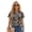 Aztec Cow American Tribal, variant on Palm Tree Leopard Print Button Down Shirts for Women Satin Silk Collared Dressy Casual Blouses Loose Short Sleeve Office Work TopsSize, XL