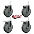 thumbnail image 2 of 6 Inch Gray Poly Swivel 3/4 Inch Threaded Stem Caster Set with Total Lock Brake, 2 of 2