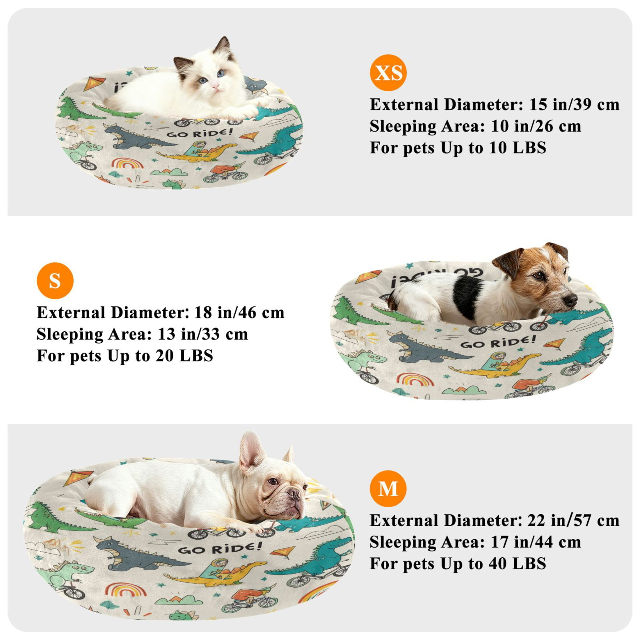 Iauyy Pet Couch Donut Cat Bed for Indoor Cats/Small Dogs Washable & Machine with Non-slip Bottom Calming Cat Furniture, Cute Little Dinosaur (M)