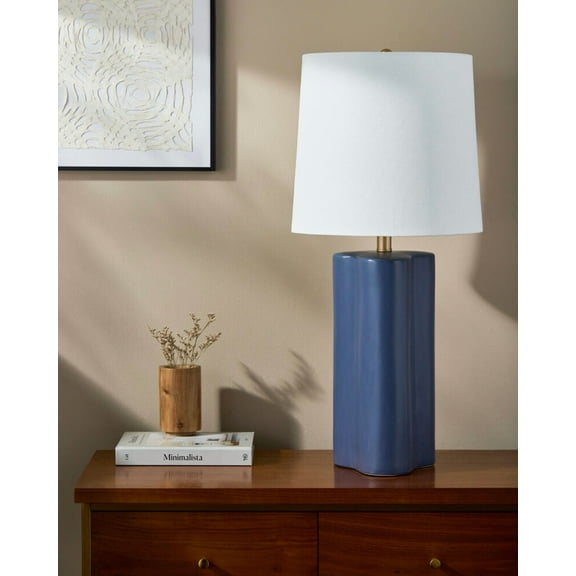 Livabliss Table Lamps, 27" Ocana Modern Bedside Nightstand Table Lamp for Bedroom Living Room Office, Blue Body with White Shade (27"H x 13"W x 13"D)