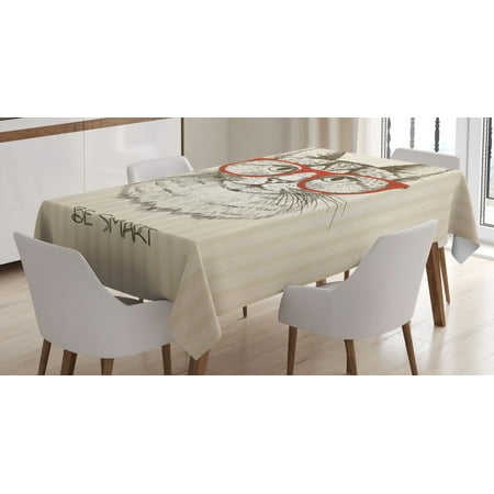 

Hipster Tablecloth Animal Kitten Cat with Vintage Retro Quote Glasses Sketchy Artwork Image Rectangular Table Cover for Dining Room Kitchen 60 X 84 Inches Red Black and White by Ambesonne