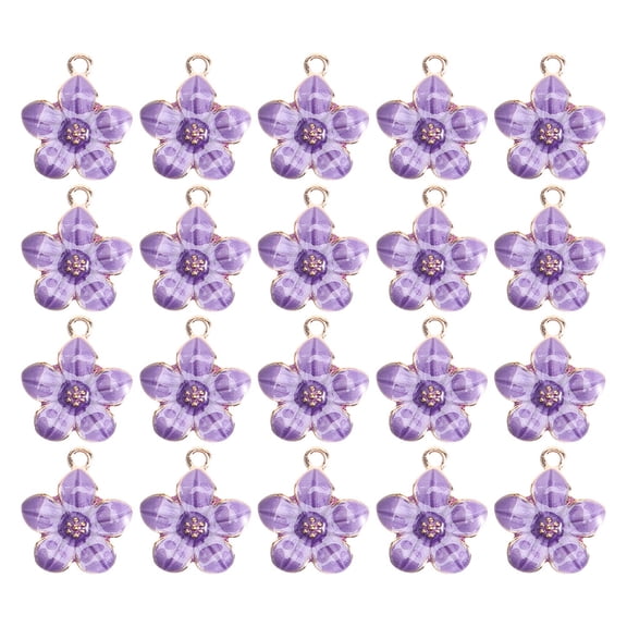 LEORX 20Pcs Durable Purple Enamel Flower Charms for Bracelets and Keychains DIY