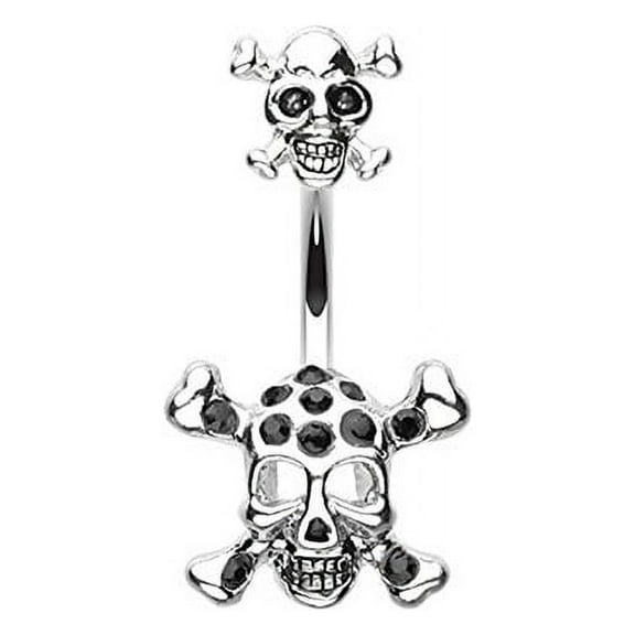 Double Pirate Skull WildKlass Belly Button Ring