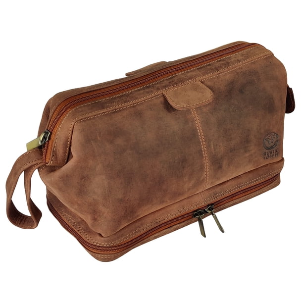 Kit de aseo de viaje Rustic Town para hombre, piel marrón
