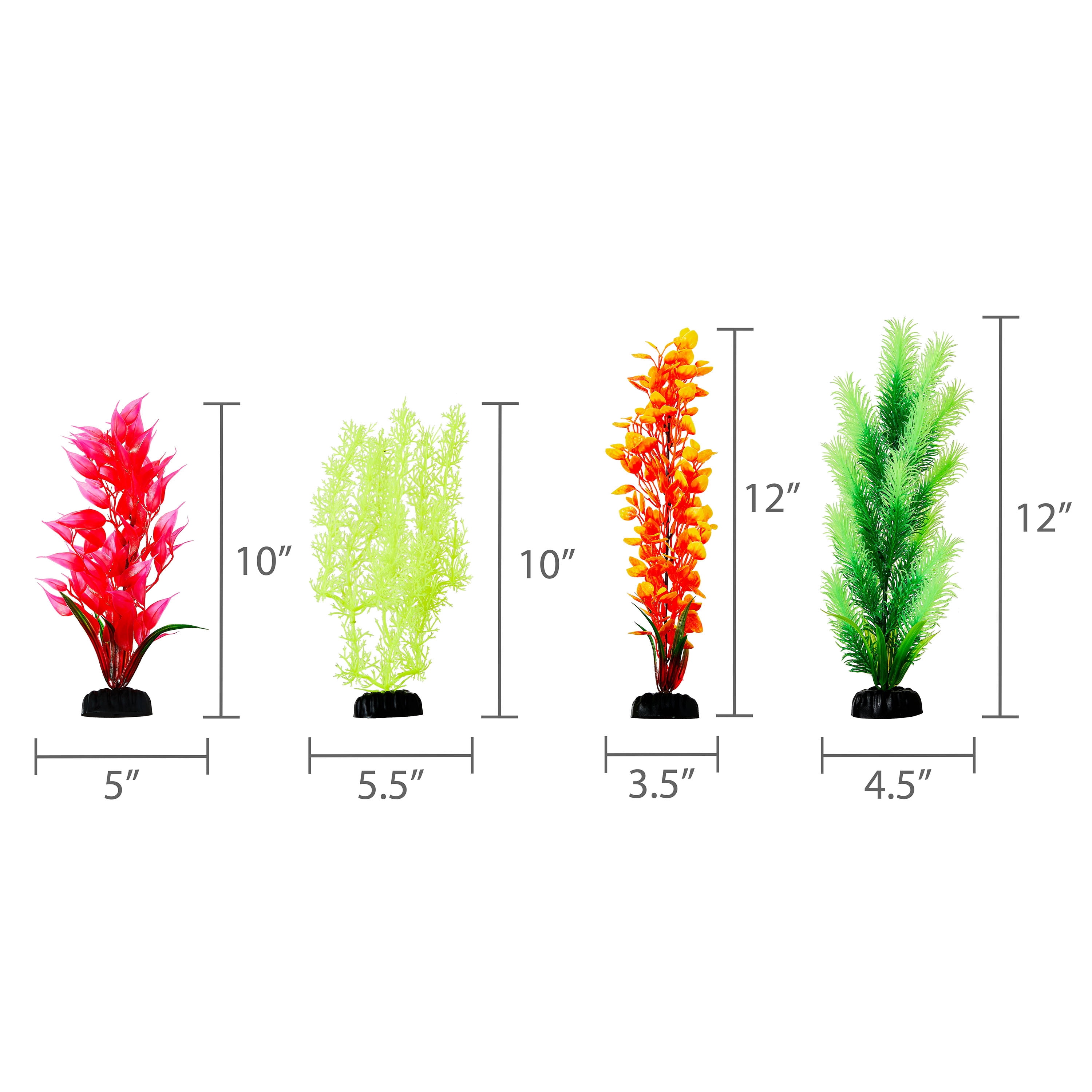 Vibrant Life 4-Piece Assorted Plastic Aquarium Plants, (2) 10-inch & (2) 12-inch