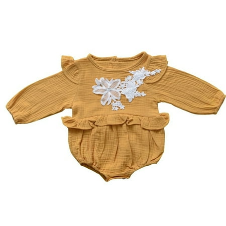 

Zlekejiko Babys Girls Boys Solid Spring Winter Flower Long Sleeve Romper Bodysuit Clothes