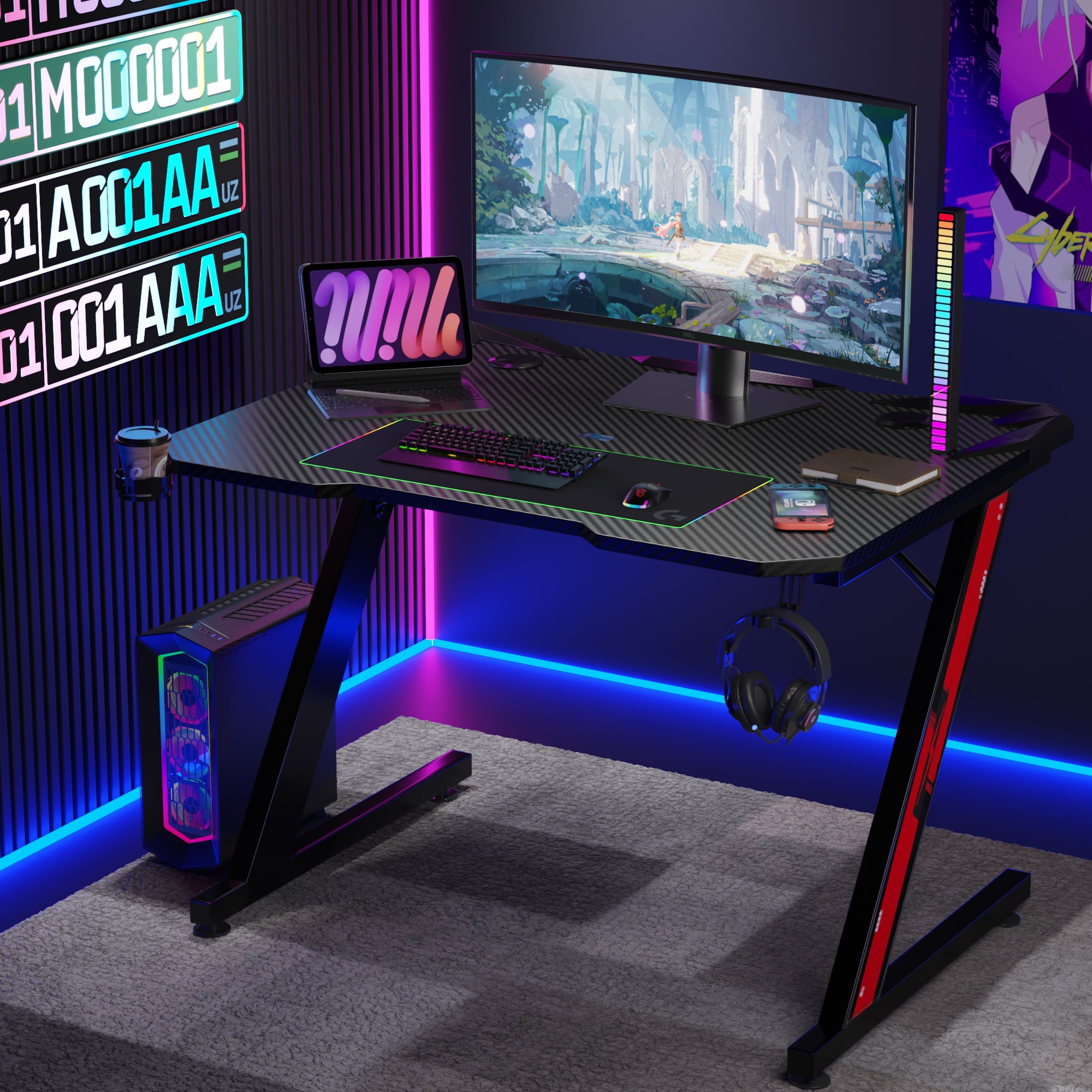 44 Inches Homall Z-Shaped Gamer's Desk for PCs with Carbon Fiber Surface, Cup Holder & Headphone Hook, Black - Walmart.com 44 Inches Homall Z-Shaped Gamer's Desk for PCs with Carbon Fiber Surface, Cup Holder & Headphone Hook, Black - Walmart.com