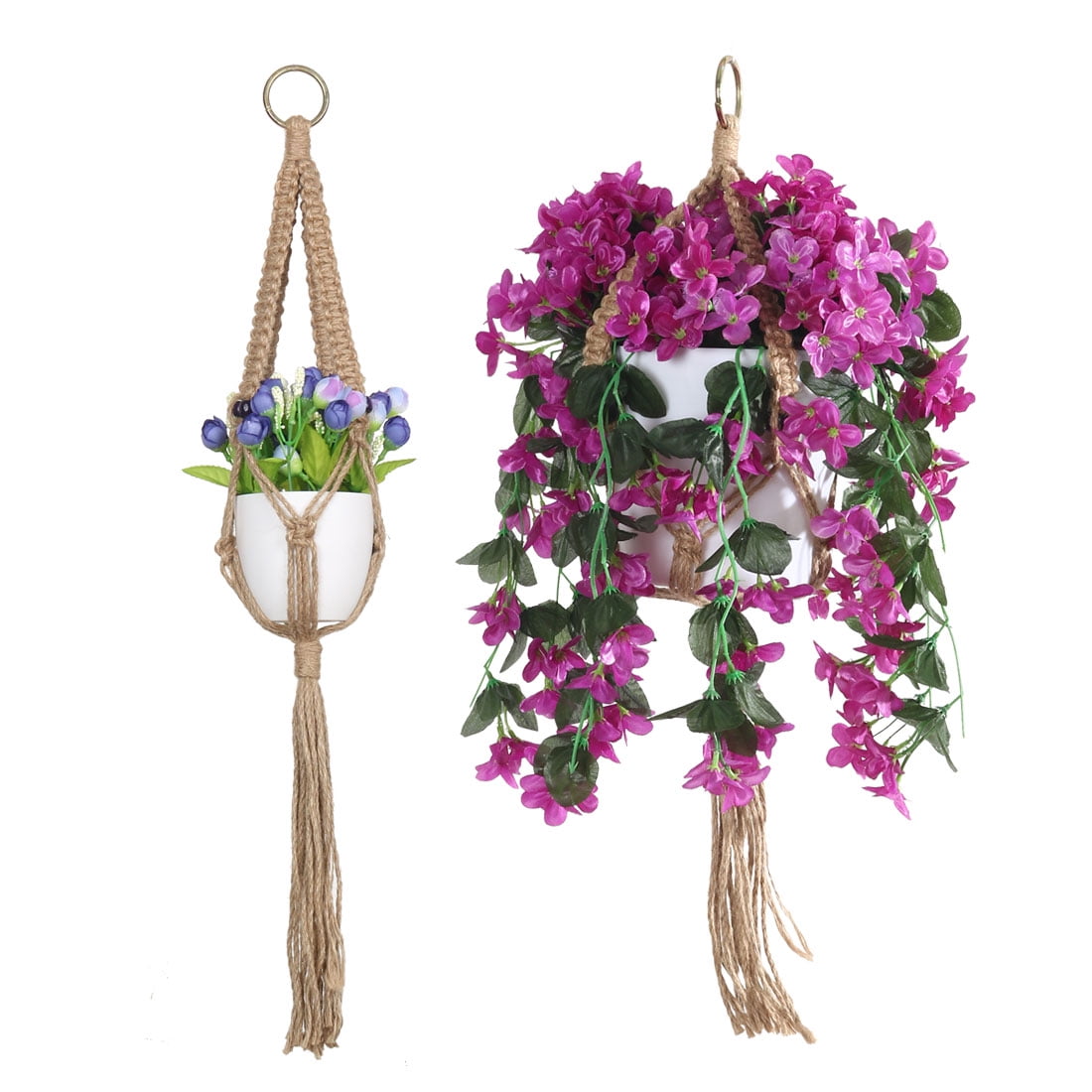 Unique Bargains Handmade Pot Holder Plant Hanger Hanging Rope Basket 2pcs