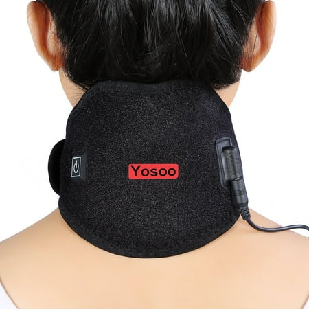 Yosoo Hot Cold Therapy Heated Neck Wrap Brace Adjustable Neck Heating Pad for Headache Stiff Neck Pain Relief and Warmer with Mesh Bag for Gel Ice Pack