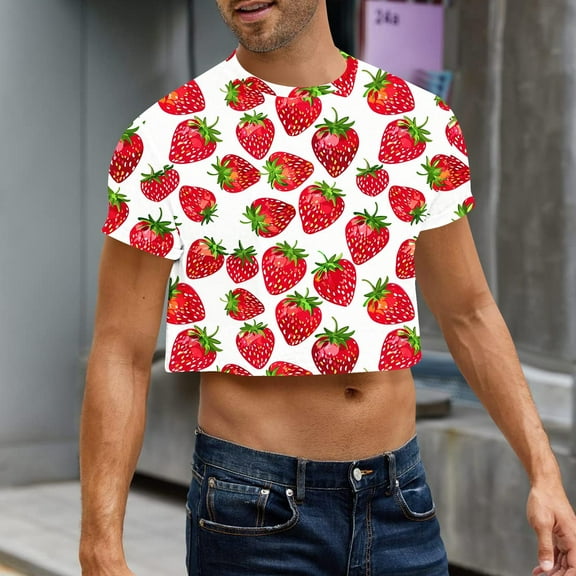 Zylanna Men's Casual T-Shirts, Navel Exposed Fashion Crew Neck Short Sleeve Shirts for Men Tee White Size M