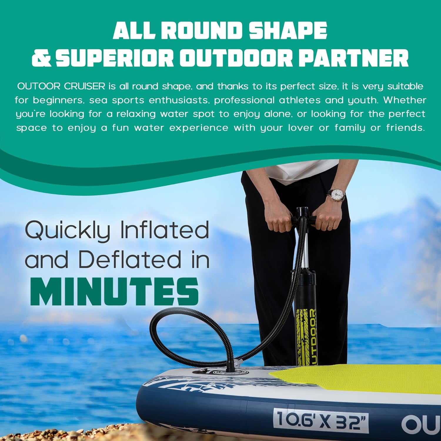 Outdoor Crusier Inflatable Stand Up Paddle Board, Ultra Portable & Lightweight, Wide Stable Non-Slip Design, Complete SUP Accessories, High-Quality Drop-Stitch Material - Coral White/Blue