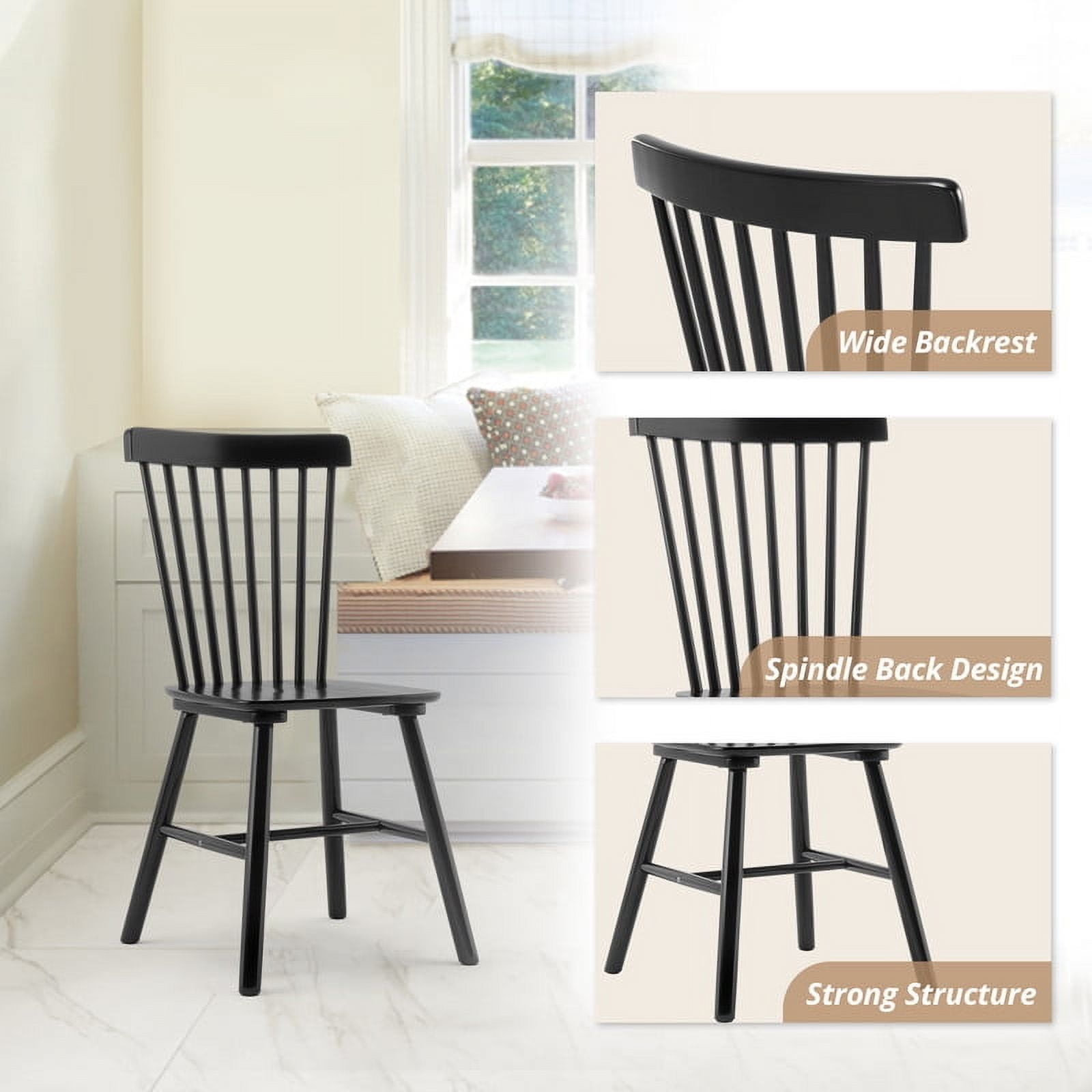 Dycanpo 18'' Tall Black Dining Chairs Set of 2 with Spindle Back,Natural for Kitchen and Living Room