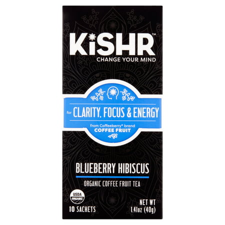 Kishr Changez votre esprit Blueberry Hibiscus Fruit Café bio thé, 1,41 oz, 10 sachets, 6 Pack