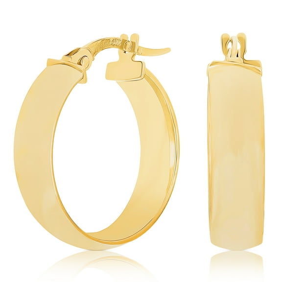 Italian 14k Yellow Gold Polished Small Flat Hollow Hoop Earrings
