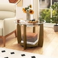 thumbnail image 4 of Topcobe 32" 2-Tier Glass Round Coffee Table with Shelf, Center Table for Living Room, Modern Furniture for Home-Walnut, 4 of 8