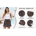 thumbnail image 5 of TEMOFON Summer Shorts for Women Elastic Waist Loose Beach Shorts with Pocket Floral Black Red Ruffle S, 5 of 8