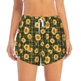 thumbnail image 2 of Pofeuu Black Ink Green Plaid Sunflower Print Women's Athletic Shorts Running Workout Shorts Tummy Control Quick Dry Gym Shorts with Pockets Double layer sports shorts-Small, 2 of 7