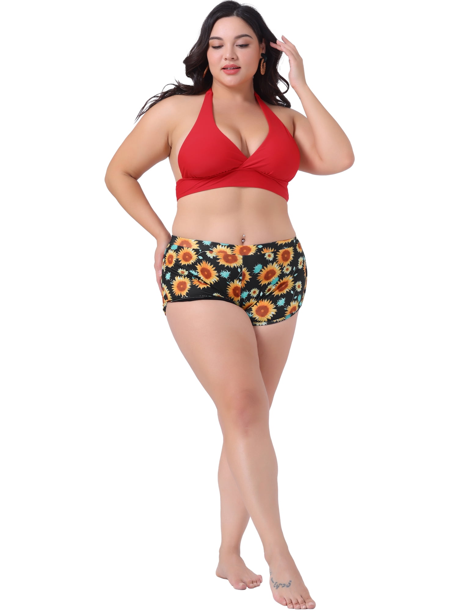 DARING DIVA Women's Plus Size 2 Pcs Swimsuits Halter Bathing Suit Sets 4X Red
