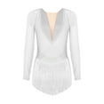 thumbnail image 4 of iEFiEL Womens Glitter Rhinestone Figure Skating Costume Long Sleeve Open Back Tassels Leotard for Gymnastics Lyrical Dance White XL, 4 of 7