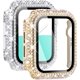 thumbnail image 1 of 2-Pack Bling Cases with Screen Protector Compatible for Apple Watch 44mm, Fully Paved Diamonds Protective Case for iWatch SE Series 6 5 4 3 2 1 (44mm, Gold+Clear), 1 of 2
