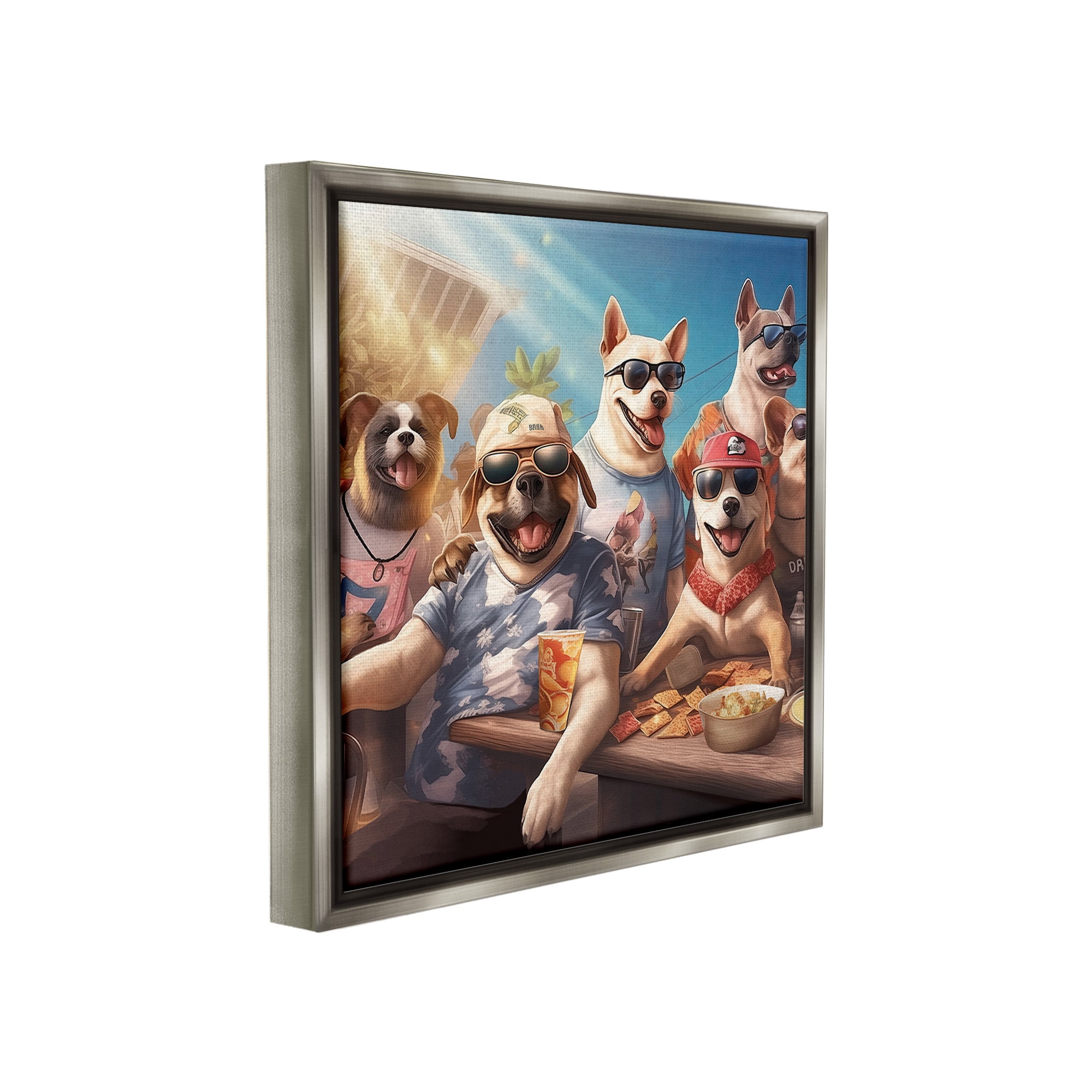 Stupell Industries Dogs Enjoying Summer Animals & Insects Painting Gray Floater Framed Canvas Art Print Wall Art, 25 x 25