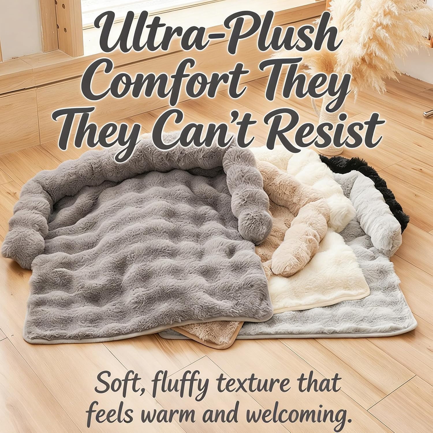 JEBTBFZE Cloud Pet Sofa Bed for Couch, Comfort Non-Slip Washable Fluffy Plush Pet for Furniture Protector for Medium & Small Dogs (Dark Gray)