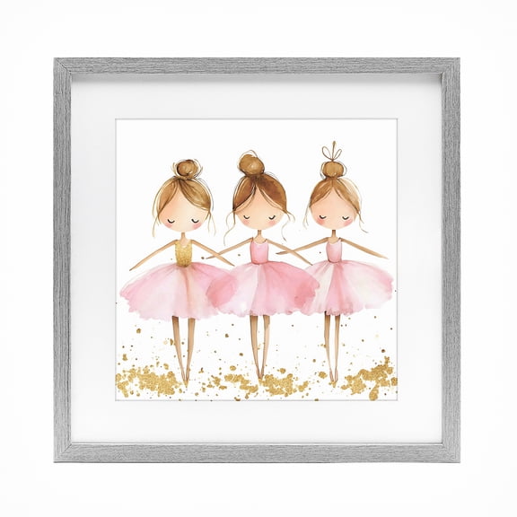 Stupell Industries Cottage Ballerina Trio in Pink Tutus Gray Framed Print Under Glass, 13 x 13, by Creative Studio