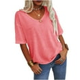 thumbnail image 3 of Women's Summer V-neck Solid Color Half Sleeve Match Simple Casual T-shirt Tops, 3 of 5