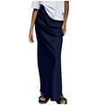 thumbnail image 2 of Womens Skirt Midi Long Length Silk Satin High Waist Elastic Skirts Summer Casual Dresses For Women 2024 Ruffle High Low Dress With Drawstring, 2 of 4