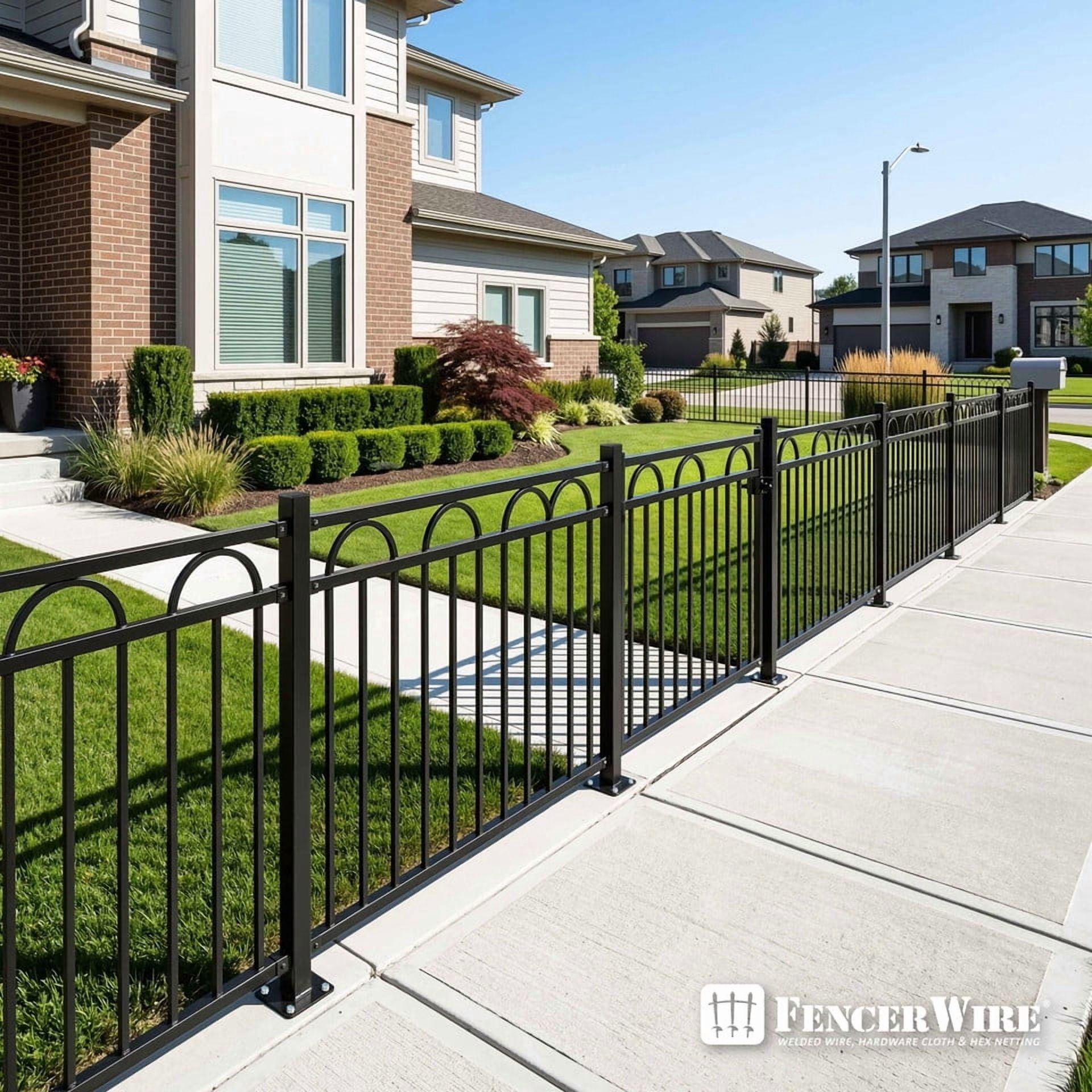 Fencer Wire 3 FT Metal Fence Post with Flange, Heavy Duty 16 Gauge Outdoor Patio Steel Fencing Border Post with Base Plate and Cap, Anti-Rust 2” Diameter Decorative Garden Flange Post, Pack of 5