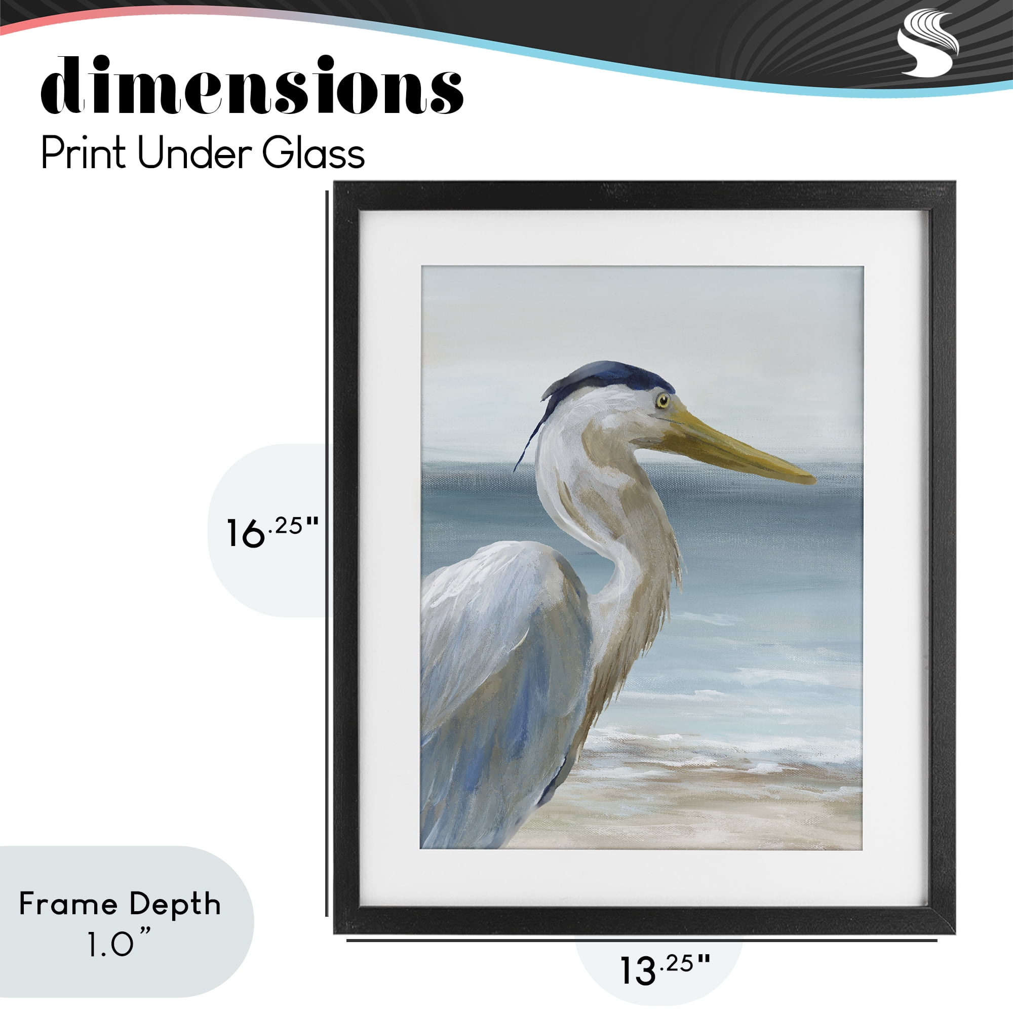 Stupell Industries Right Gazing Heron Black Framed Print Under Glass, design by Nan