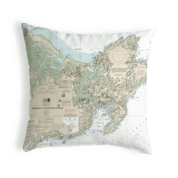 Betsy Drake NC13279 18 x 18 in. Ipswich Bay to Gloucester Harbor, MA Nautical Map Noncorded Indoor & Outdoor Pillow