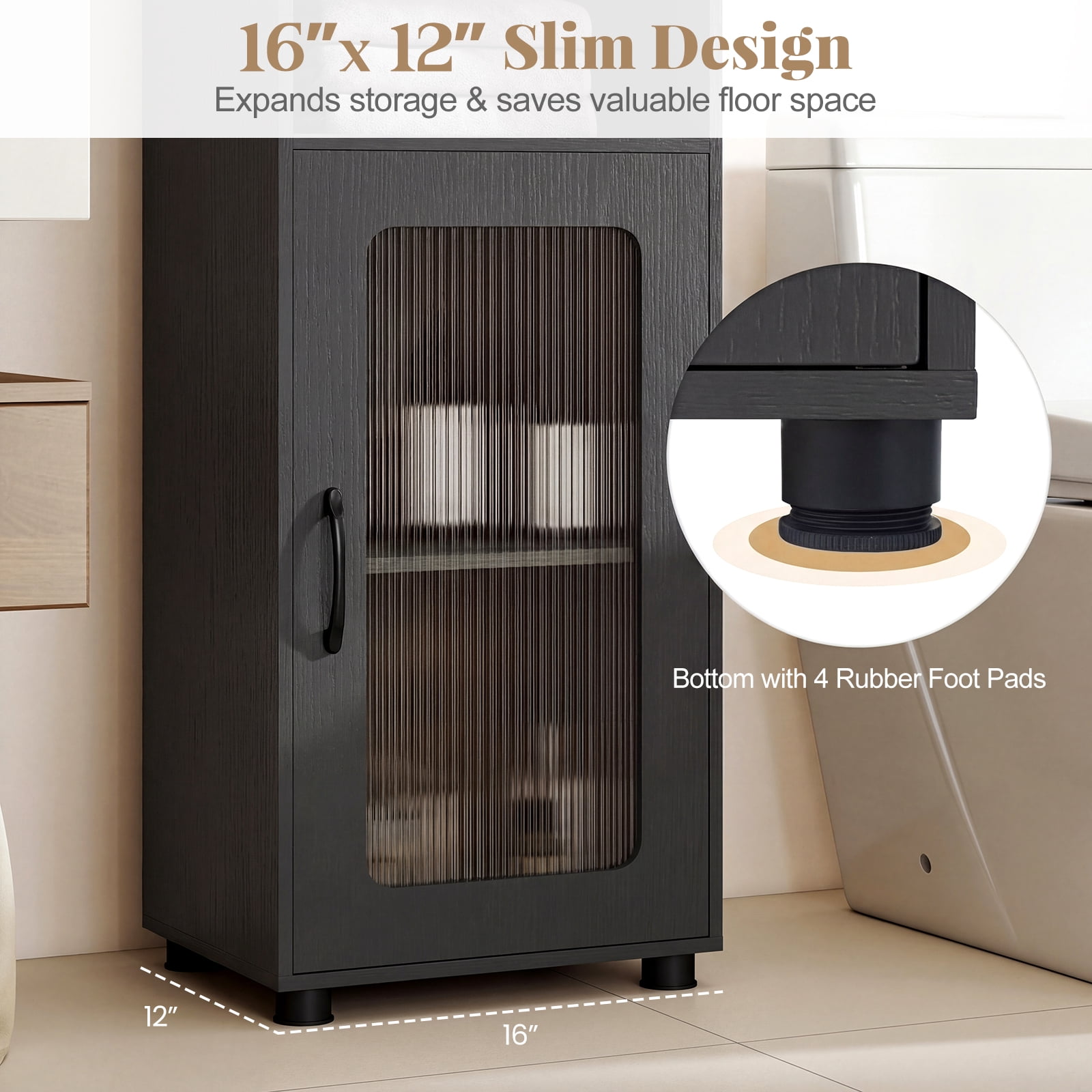 Giantex Tall Bathroom Storage Cabinet, Freestanding Storage Organizer w/Adjustable Shelf for Small Spaces, Black