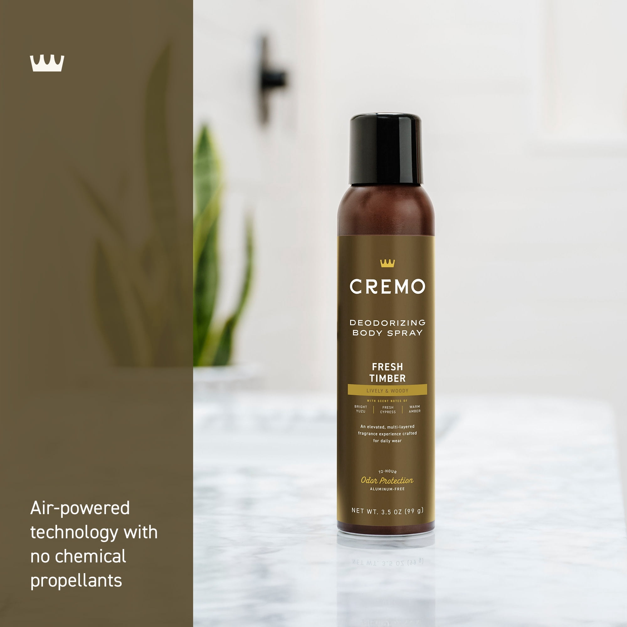 Cremo Body Spray Deodorant for Men, Fresh Timber Scent, 3.5 oz