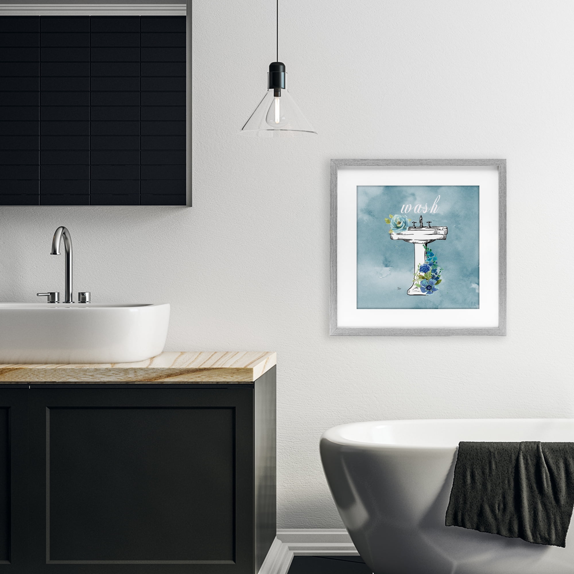 Stupell Industries Floral Bathroom Rules Wash Gray Framed Print Under Glass, design by Nan