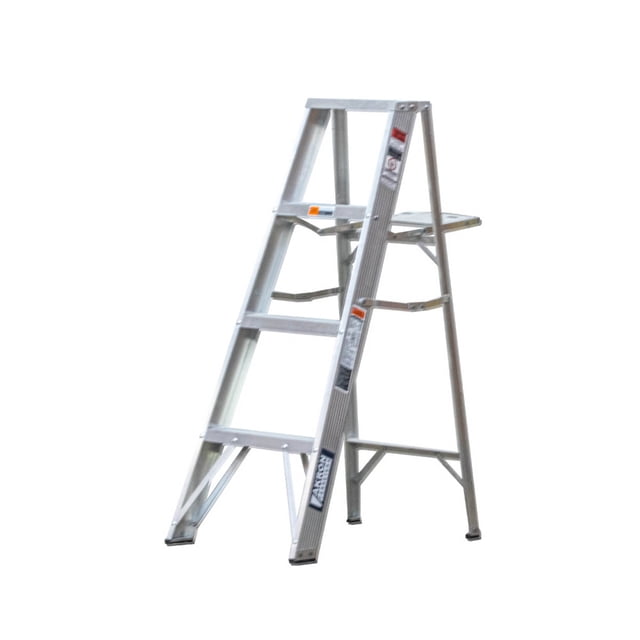 Escalera de Tijera Akron 77-13AL | De Aluminio | Altura 1.15m | 3 Peldaños | Uso Comercial (Tipo III) con Porta Cubeta de Aluminio