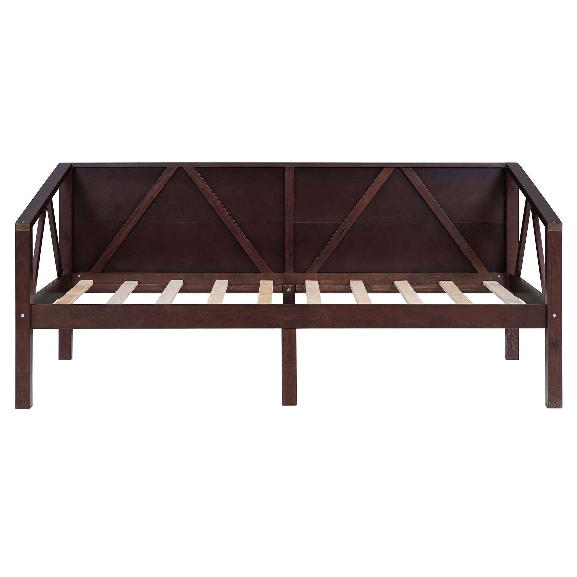 Aukfa Twin Size Bed Frame, Solid Wood Daybed with Slat Support for Kids Boys Girls, Espresso