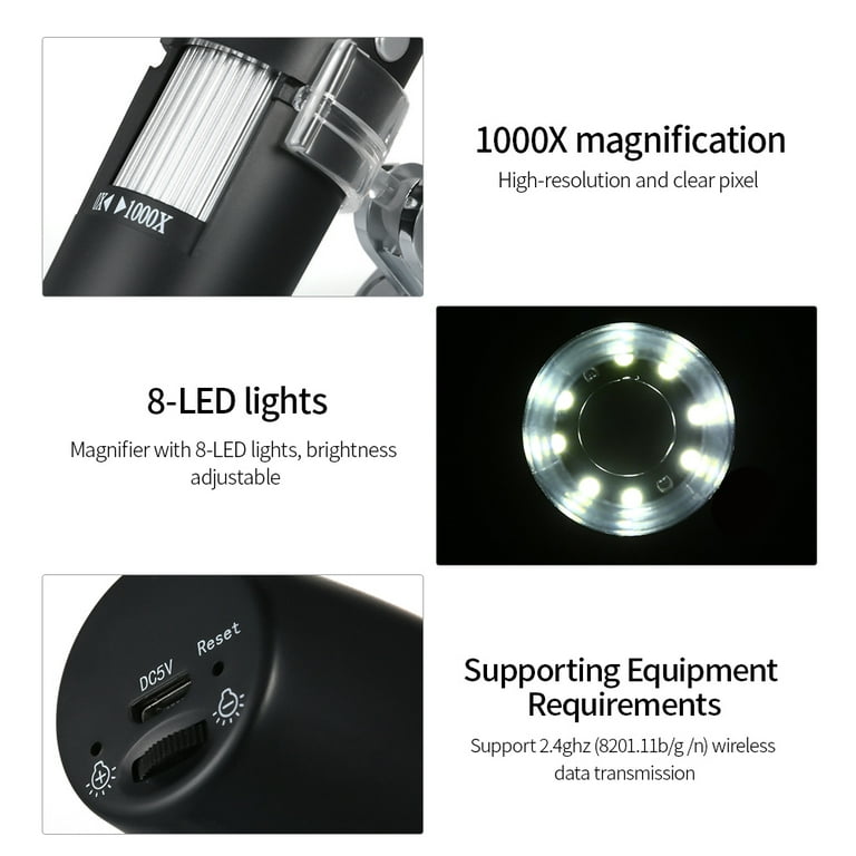 VTECH 8 LED Light Magnifier USB Digital Microscope Endoscope Zoom Camera  800X W/ Stand Holder microscope for students microscope for lab microscope  with camera (Black) - Price History