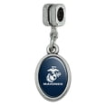 thumbnail image 1 of Marines Text USMC White Logo on Blue Officially Licensed Italian European Style Bracelet Oval Charm Bead, 1 of 5