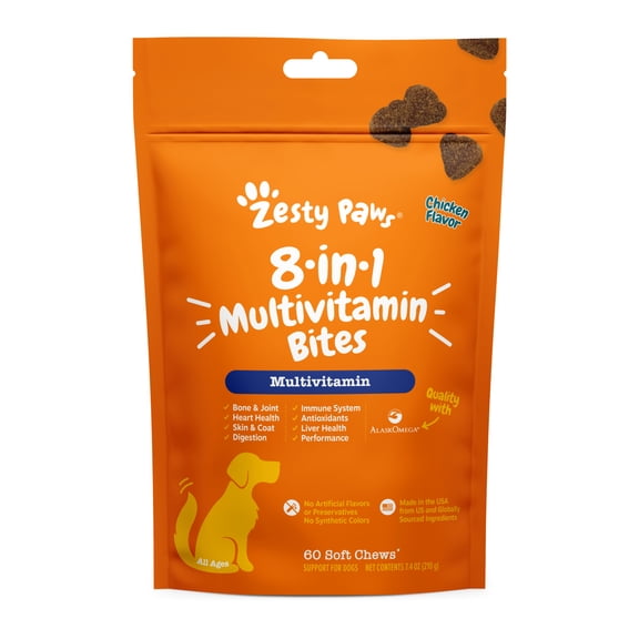 Zesty Paws 8-in-1 Multivitamin Bites Chicken Flavor Dog Supplement, 60 Count