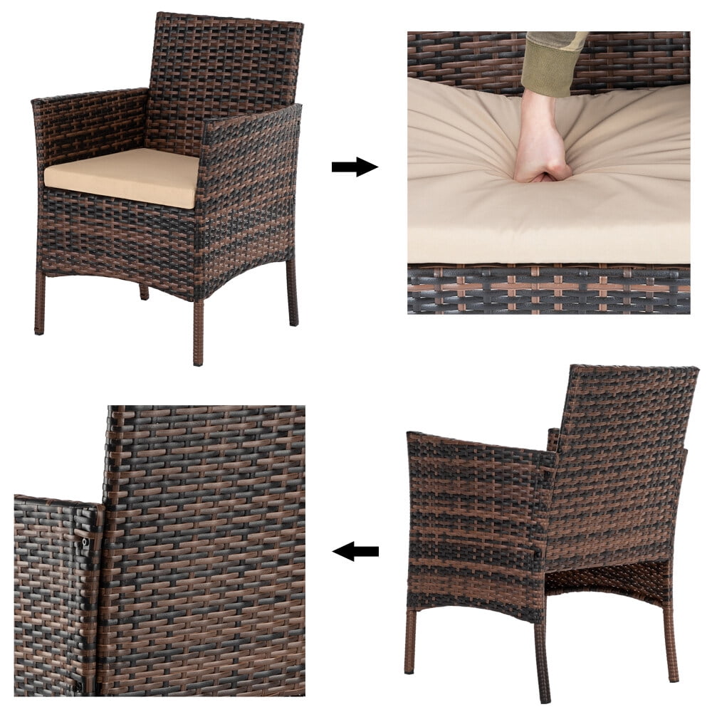 Enyopro 4-Piece Patio Furniture Set, with 2 Arm Chairs, Love Seat & Tempered Glass Coffee Table, Rattan Outdoor Conversation Chair Sets for Patio Porch Deck Balcony, Brown